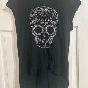 Almost Famous Black Tee with Skull Design with cutouts and open back